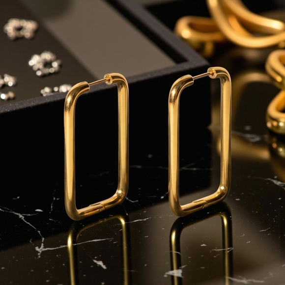 NKULTD Jewelry - Minimalist Geometric Hoop Earrings 18K Gold Plated Stainless Steel Modern